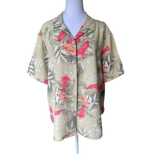 Vintage Womens Silk/Linen Camp Shirt XL Earthy Hipster Indie Eclectic Tropical